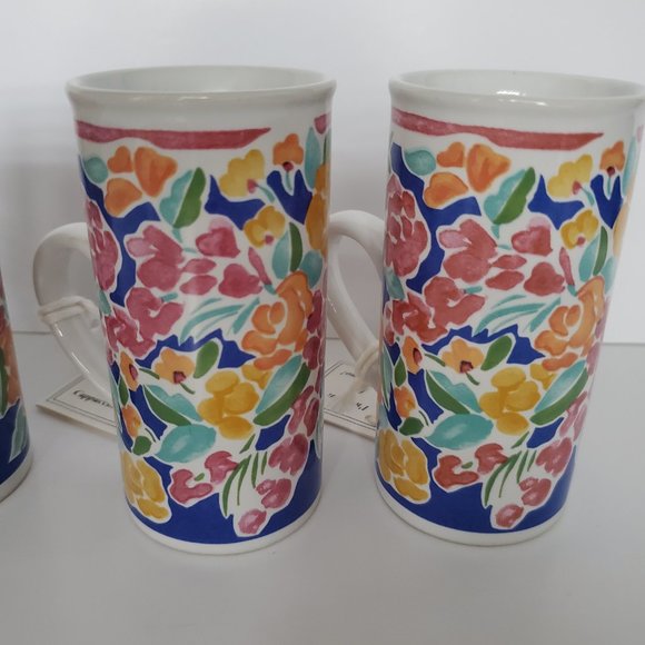 NWT GANZ x Libbey Cute Floral Cappucino Cups Espresso Coffee Size Slim Mini Mugs - Picture 6 of 8